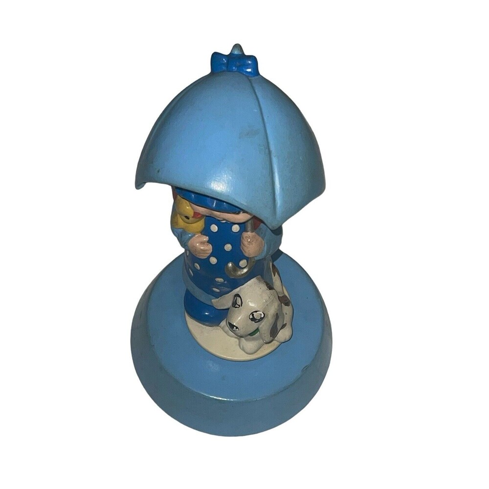 Vintage Girl Under Umbrella Blue Outfit Ceramic Music Box Girl Dog Duck RARE - Picture 3 of 15
